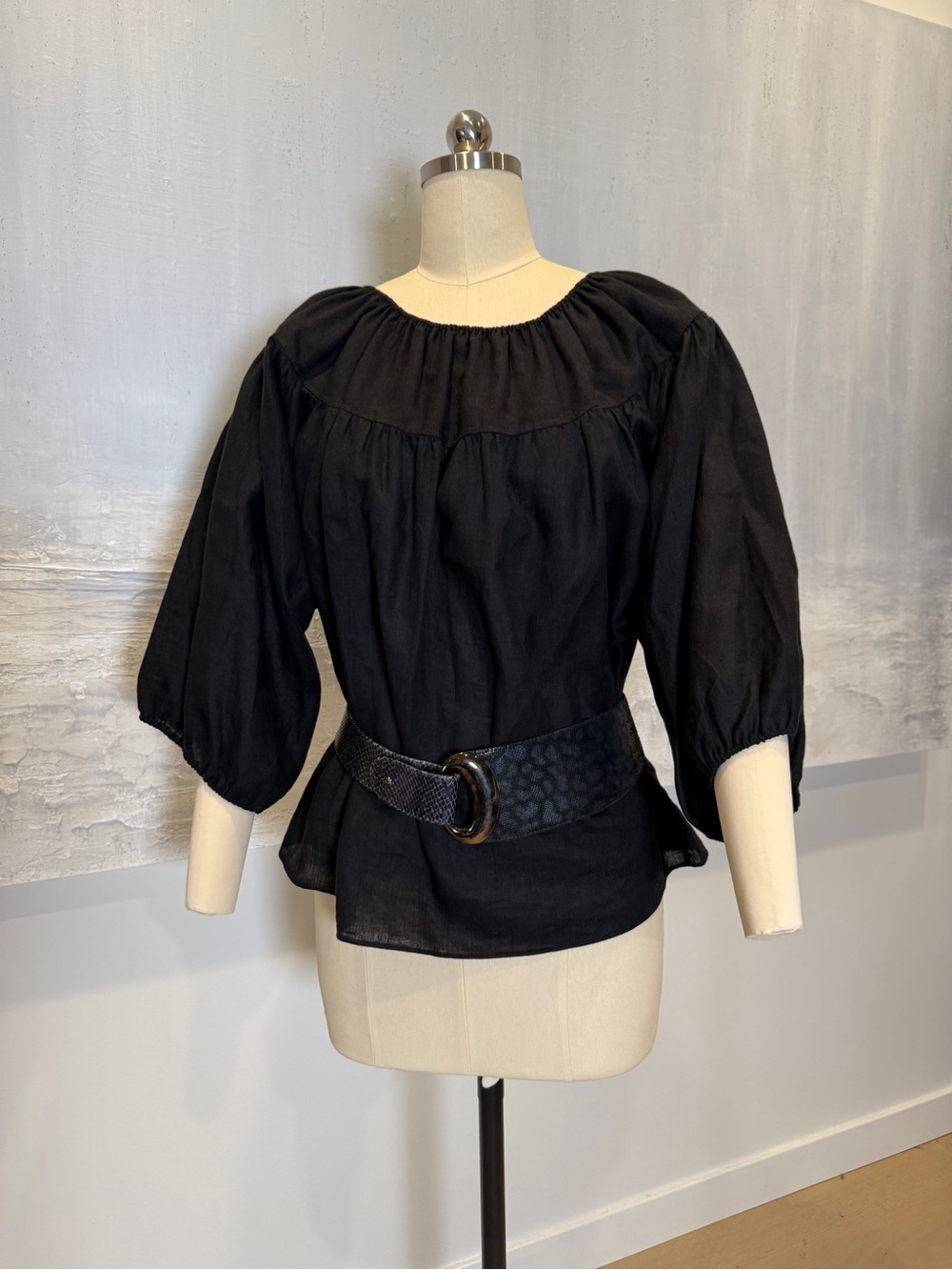 Chloe Black Linen Peasant Blouse